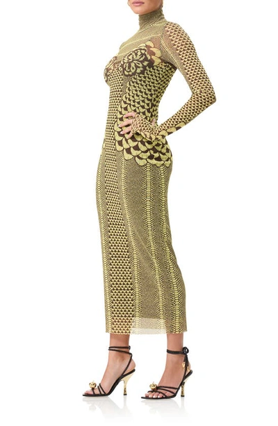 Afrm Shailene Long Sleeve Turtleneck Mesh Dress In Butter Petals