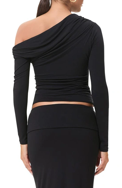 Shop Afrm Bria One-shoulder Jersey Top In Noir