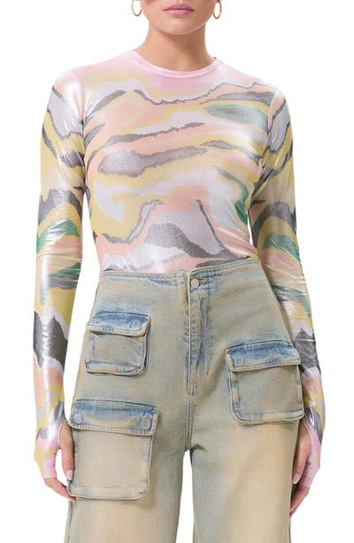 Shop Afrm Kaylee Foil Print Top In Soft Linear Abstract
