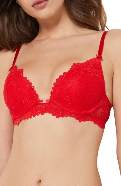 Shop Etam Instant No. 2 Underwire Plunge Push-up Bra In Red