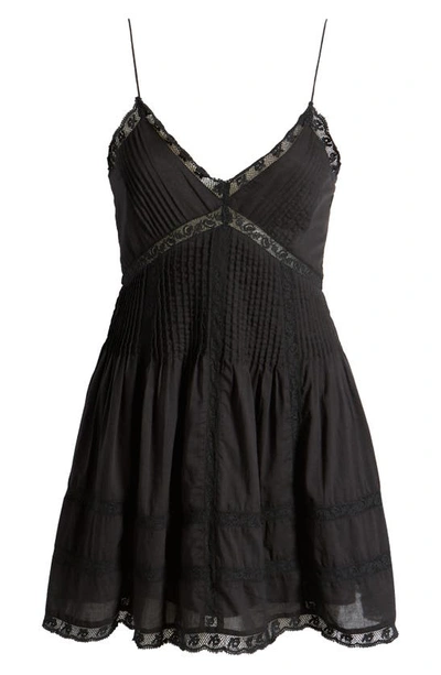 Shop Loveshackfancy Docila Lace & Pintuck Detail Cotton Minidress In Black