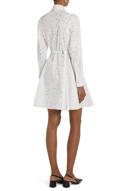 Shop Versace Barocco Embroidered Long Sleeve Belted Shirtdress In Optical White