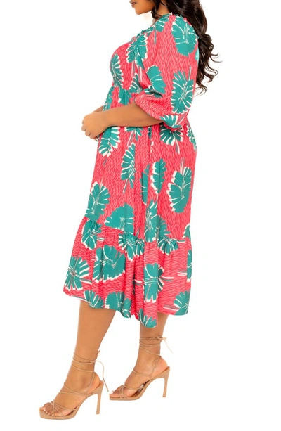 Buxom Couture Print Smocked Midi Dress In Pink Multi