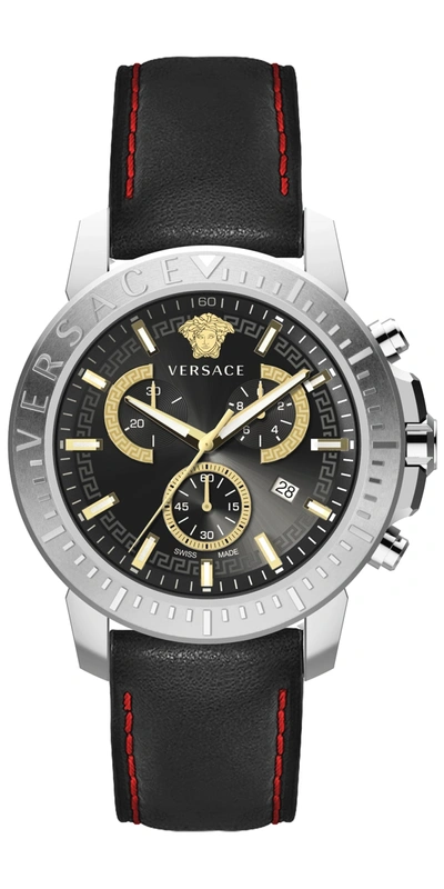 Shop Versace Men's New Chrono 45mm Quartz Watch In Black