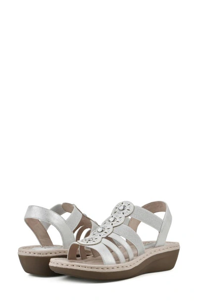 Cliffs By White Mountain Camryn Strappy Wedge Sandal In Silver/ Met/ Sueded Smooth