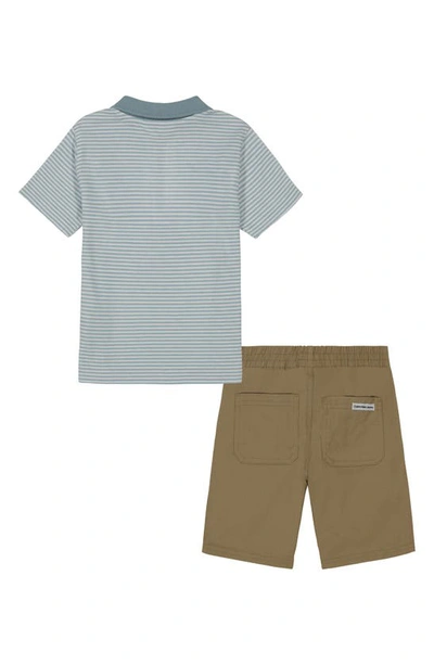 Shop Calvin Klein Kids' Polo & Shorts Set In Blue/ Tan