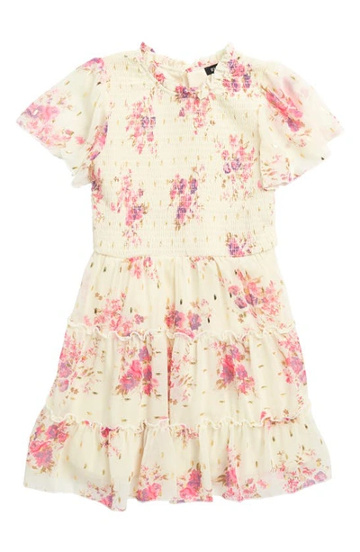 Shop Zunie Kids' Flutter Sleeve Print Dress In Ivory Floral