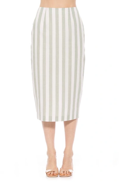 Shop Alexia Admor Jacki Stripe Linen Midi Pencil Skirt In Green Stripe