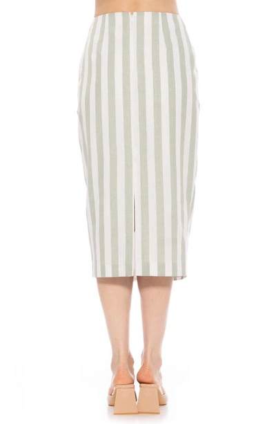 Shop Alexia Admor Jacki Stripe Linen Midi Pencil Skirt In Green Stripe