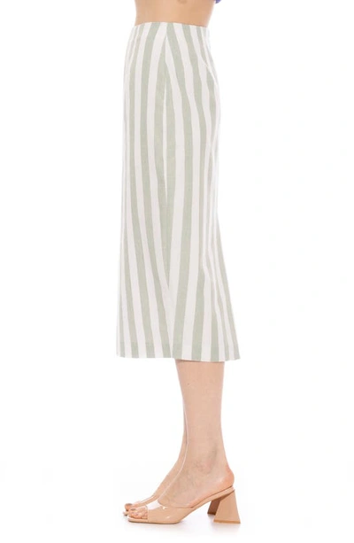 Shop Alexia Admor Jacki Stripe Linen Midi Pencil Skirt In Green Stripe
