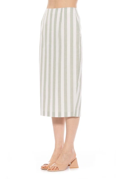 Shop Alexia Admor Jacki Stripe Linen Midi Pencil Skirt In Green Stripe