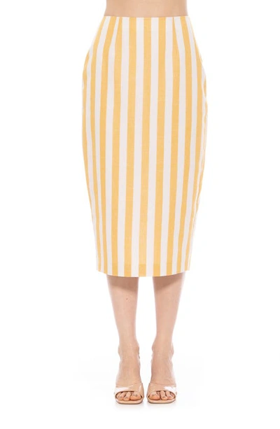 Shop Alexia Admor Jacki Stripe Linen Midi Pencil Skirt In Yellow Stripe