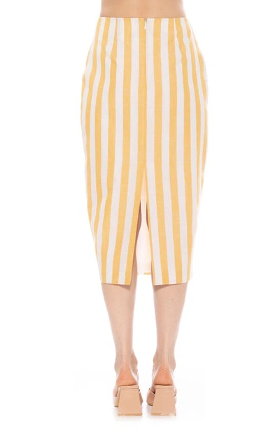 Shop Alexia Admor Jacki Stripe Linen Midi Pencil Skirt In Yellow Stripe