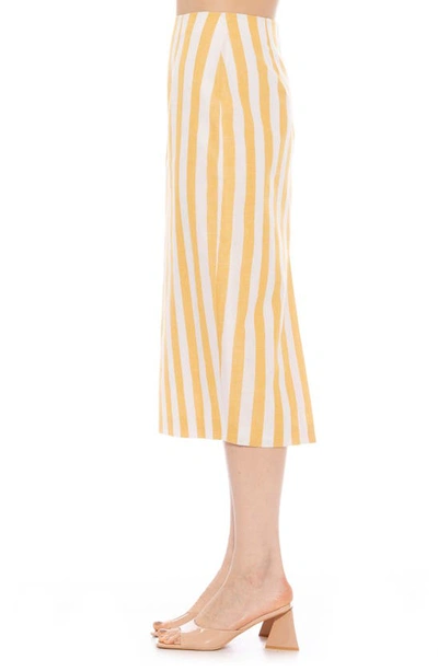 Shop Alexia Admor Jacki Stripe Linen Midi Pencil Skirt In Yellow Stripe