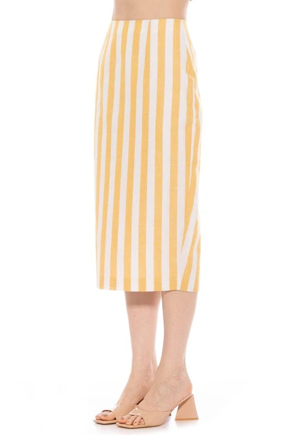 Shop Alexia Admor Jacki Stripe Linen Midi Pencil Skirt In Yellow Stripe