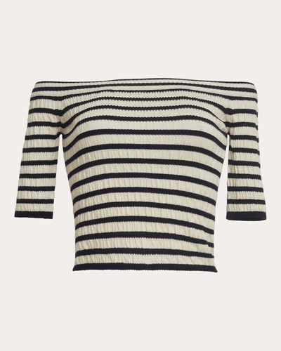 Shop Eleven Six Women's Helene Stripe Off-shoulder Sweater In Ivory & Black Stripe