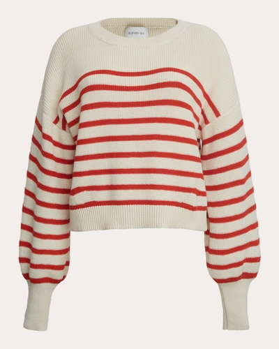 Shop Eleven Six Women's Layla Stripe Sweater In Ivory & Tomato Stripe