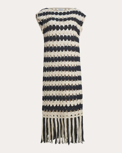 Shop Eleven Six Women's Shaya Stripe Crocheted Midi Dress In Ivory & Black Stripe