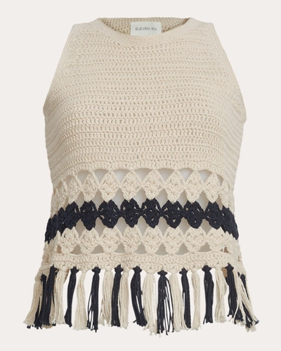 Shop Eleven Six Women's Marie Crocheted Fringe Tank Top In Ivory & Black Combo