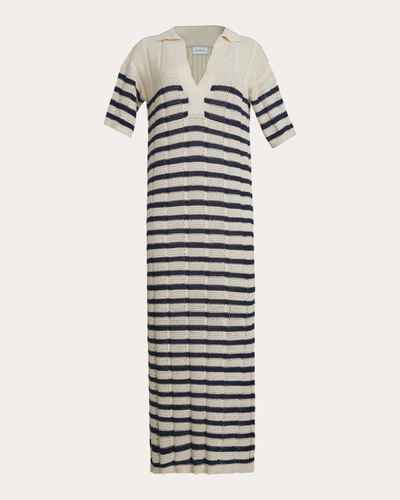 Shop Eleven Six Women's Emmie Stripe Mesh Knit Midi Dress In Ivory & Navy Stripe