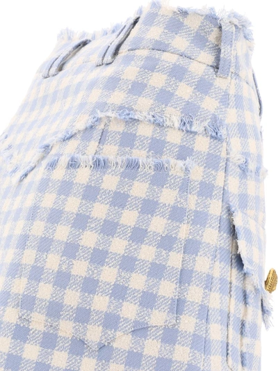 Shop Balmain Gingham Tweed A-line Skirt In Blue