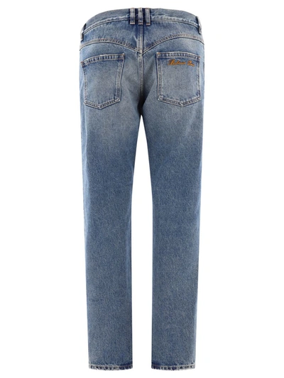 Shop Balmain Jeans With Logo Embroidery In Blue