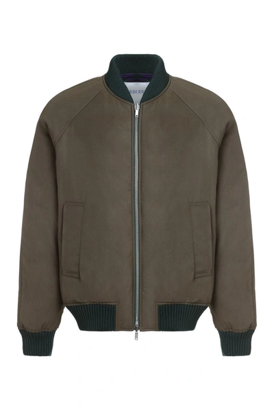 Shop Burberry Wool Bomber Jacket In Green