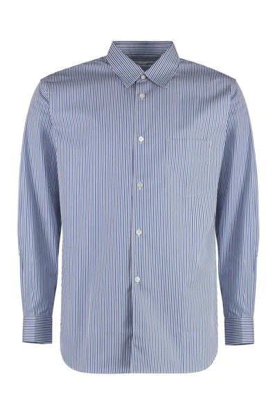 Shop Comme Des Garçons Striped Cotton Shirt In Blue