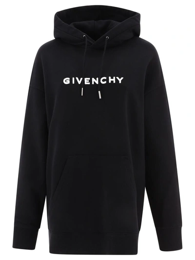 Shop Givenchy Flocked Logo Hoodie In Black