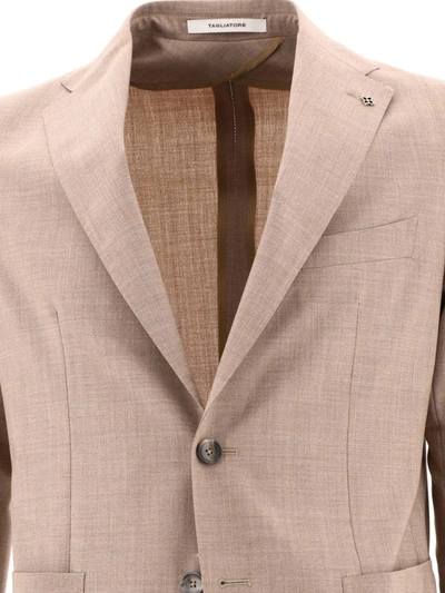 Shop Tagliatore Single-breasted Wool Suit In Beige