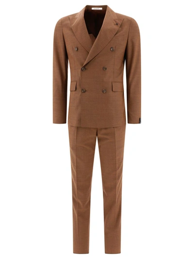 Shop Tagliatore Wool Double-breasted Suit In Brown