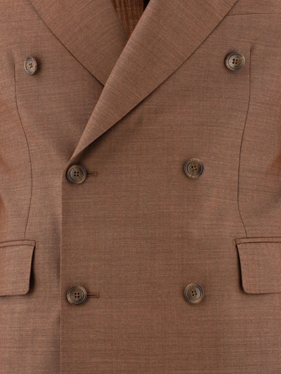 Shop Tagliatore Wool Double-breasted Suit In Brown