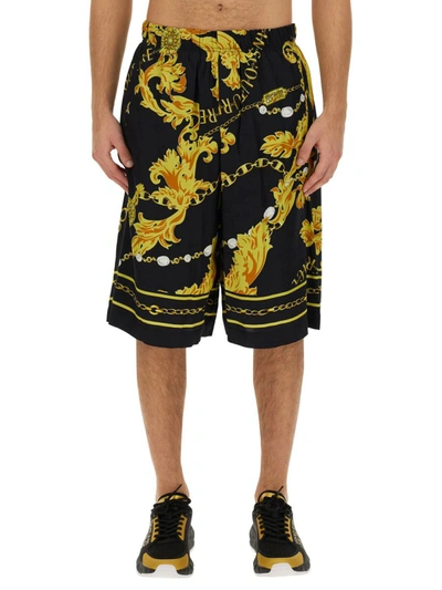 Shop Versace Jeans Couture "chain Couture" Bermuda Shorts In Black