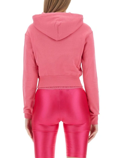 Shop Versace Jeans Couture Cropped Sweatshirt In Fuchsia