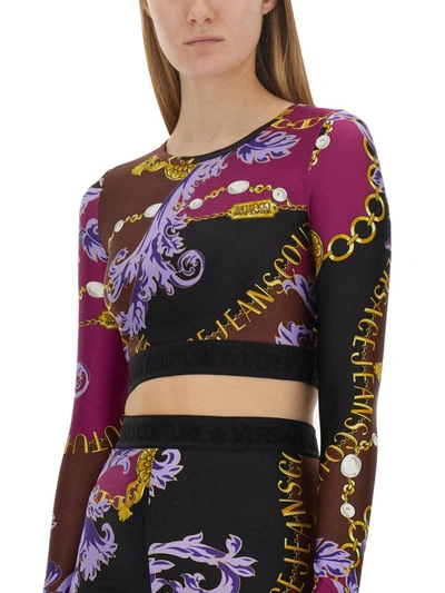 Shop Versace Jeans Couture Cropped Chain Couture Top In Multicolour