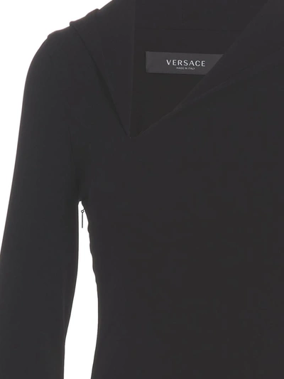 Shop Versace Long Cut-out Hooded Dress In Black