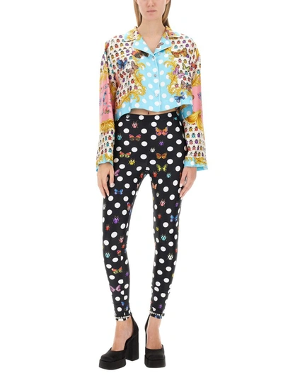 Shop Versace Short Shirt With Butterfly Print In Multicolour