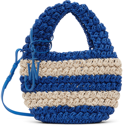 Shop Jw Anderson Blue & Off-white Popcorn Basket Crossbody Bag In 857 Blue/off White
