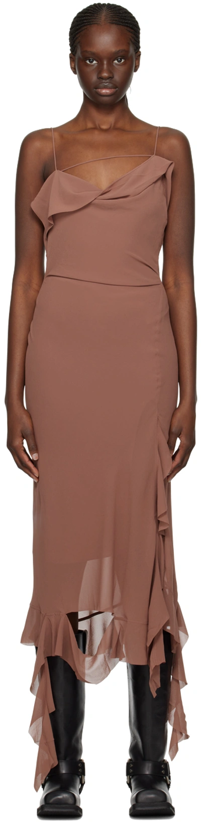 Acne Studios Ruffle-detailed Midi Dress In All Toffee Brown