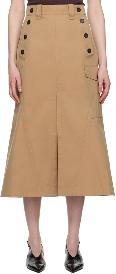 Shop Erdem Tan Cargo Pocket Midi Skirt In Camel