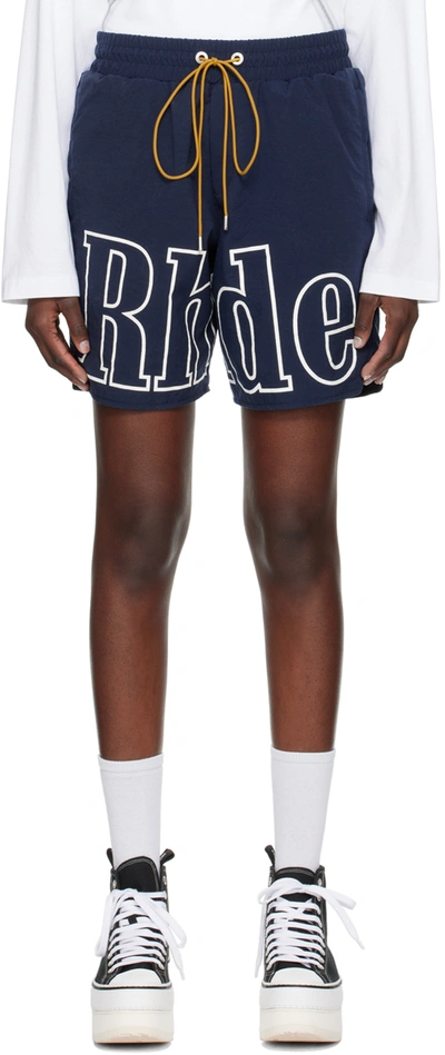 Shop Rhude Navy Printed Shorts In 0302 Navy