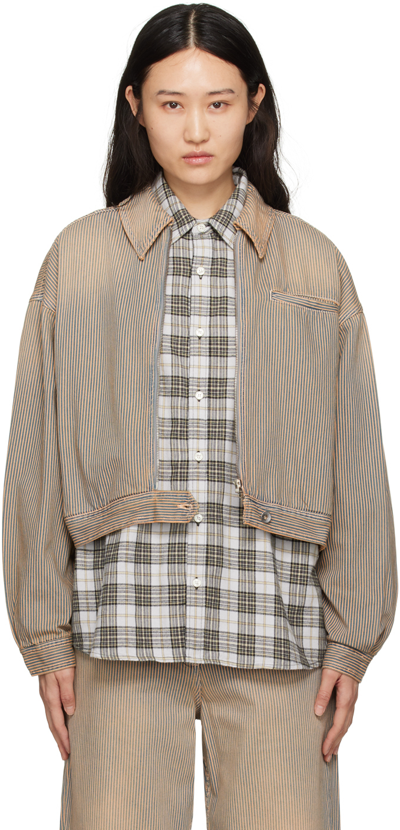 Shop Ymc You Must Create Brown Burnside Denim Jacket In 40-navy-brown
