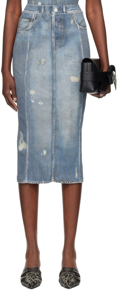 Shop Acne Studios Blue Rib Midi Skirt In 822 Denim Blue