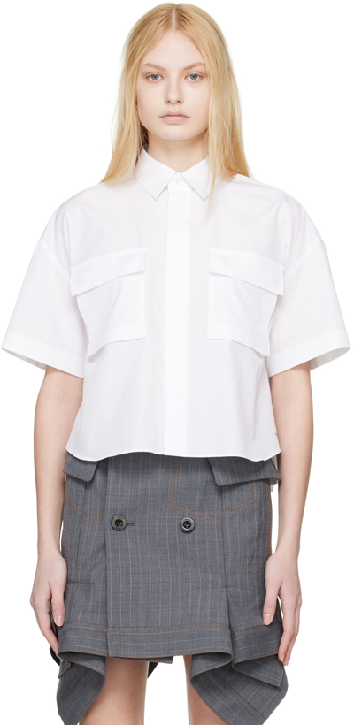 Shop Sacai White Spread Collar Shirt In 151 Off White