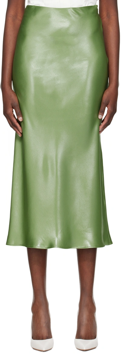 Shop Hugo Boss Green Metallic Midi Skirt In 358 Open Green