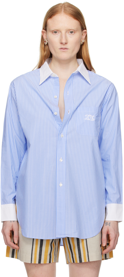 Shop Bode Blue Murray Shirt In Wtblu White Blue