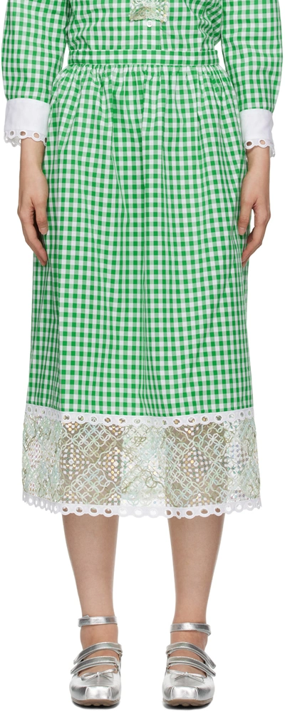 Shop Anna Sui Green & White Gingham Midi Skirt In Palm Green Multi