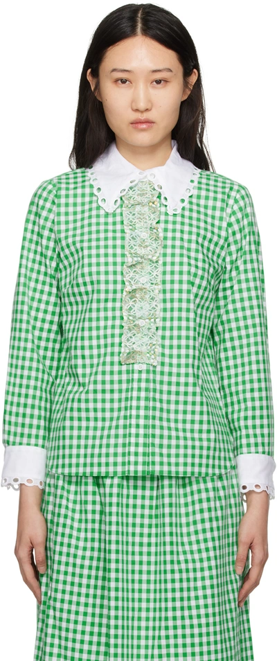Shop Anna Sui Green & White Gingham Shirt In Palm Green Multi