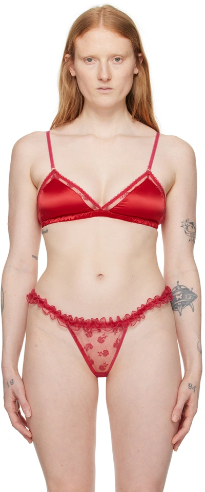 Shop Le Petit Trou Red & Pink Rose Soft Bra In Pink/red