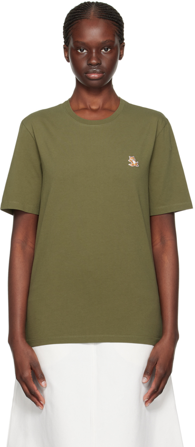 Shop Maison Kitsuné Khaki Chillax Fox T-shirt In P384 Military Green